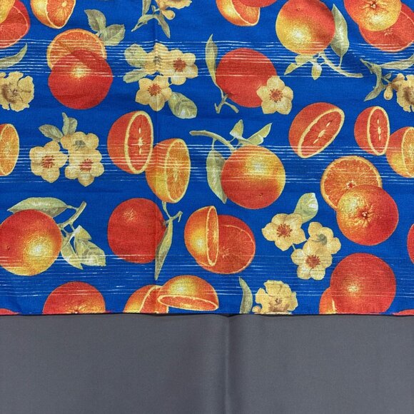Vintage Citrus Floral Blue & Orange Cotton Fabric Scarf Headwear - Picture 4 of 4
